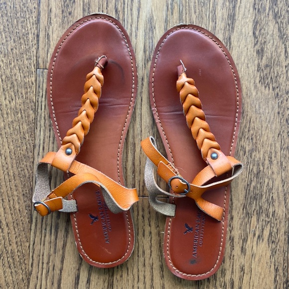 American Eagle sandals, leather burnt, orange and brown - Picture 1 of 3